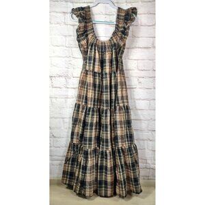 Madewell Flutter Sleeve Tiered Dress Autumn Plaid Prairie Long Maxi No Size Tag